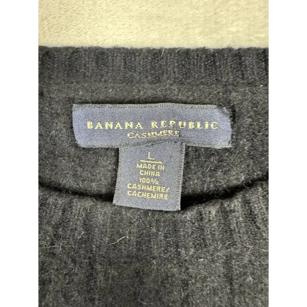 Banana Republic Men’s Large 100% Cashmere Sweater Black Cable Knit Crewneck